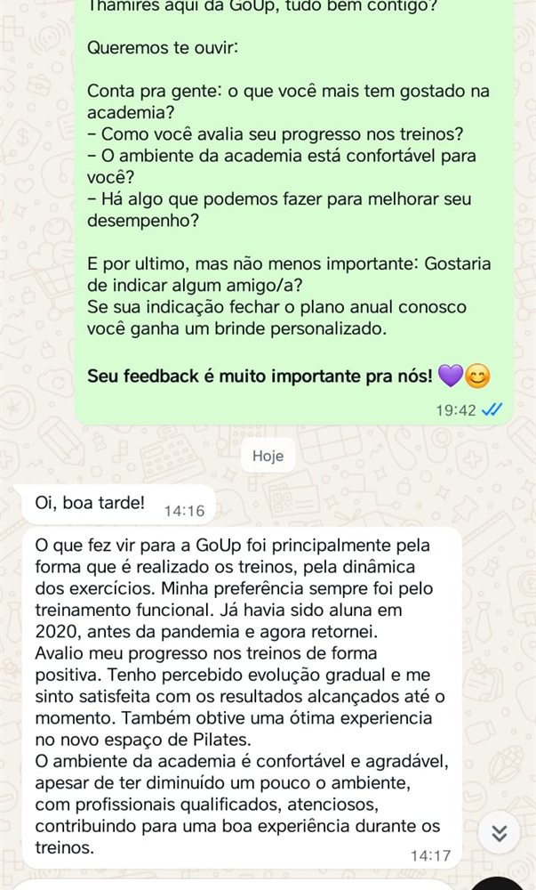 Depoimento de aluna da GoUP